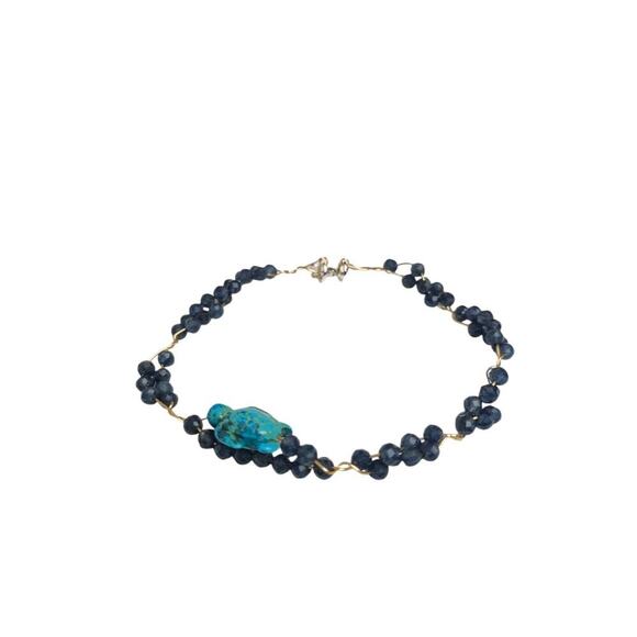 Blue Turquoise Turtle Sapphire Stone Wire Wrapped Bracelet Artisan Southwest 8 - Picture 5 of 8